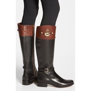Michael Kors black and brown Stockard riding boot